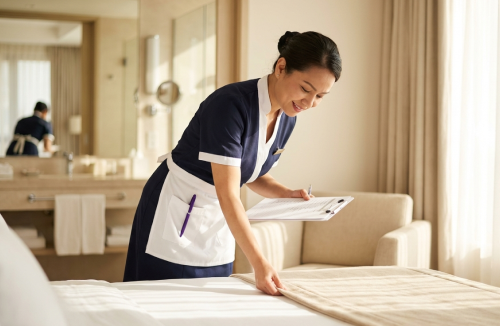 Супервайзер housekeeping контролирует качество уборки номера по чек-листу